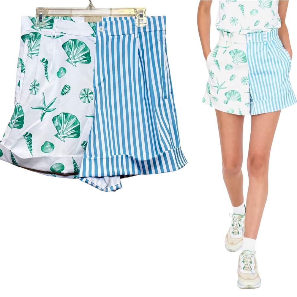 NEW Byrdie Golf Social Wear Women’s Striped Seashell Print Cart Shorts, Size M